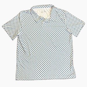 Old Fashioned Golf BreakthrU White Blue Black Geo Print Performance SS Polo Sz L